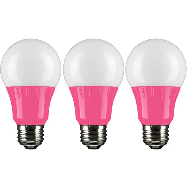 Sunlite LED A19 Colored Light Bulb, 3 Watts 25w Equivalent, E26 Medium Base, Non-Dimmable, Pink, 3PK 40453-SU